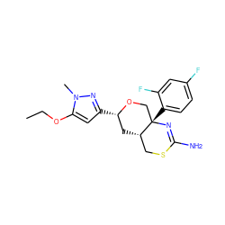 CCOc1cc([C@H]2C[C@H]3CSC(N)=N[C@@]3(c3ccc(F)cc3F)CO2)nn1C ZINC000169708483