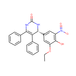 CCOc1cc([C@H]2NC(=O)NC(c3ccccc3)=C2c2ccccc2)cc([N+](=O)[O-])c1O ZINC000114754875