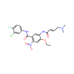 CCOc1cc([N+](=O)[O-])c(C(=O)Nc2ccc(F)c(Cl)c2)cc1NC(=O)/C=C/CN(C)C ZINC000096928311