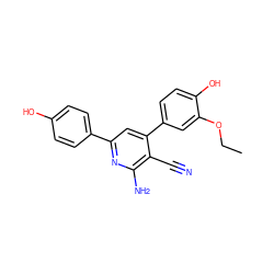 CCOc1cc(-c2cc(-c3ccc(O)cc3)nc(N)c2C#N)ccc1O ZINC000019095802