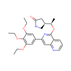 CCOc1cc(-c2cc3ncccc3c(O[C@H](C)[C@H]3CNC(=O)C3)n2)cc(OCC)c1OCC ZINC000141908108