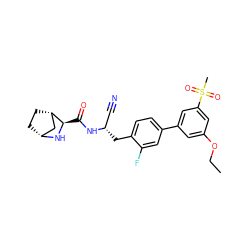 CCOc1cc(-c2ccc(C[C@@H](C#N)NC(=O)[C@H]3N[C@@H]4CC[C@H]3C4)c(F)c2)cc(S(C)(=O)=O)c1 ZINC000219312555