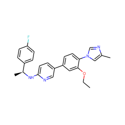 CCOc1cc(-c2ccc(N[C@@H](C)c3ccc(F)cc3)nc2)ccc1-n1cnc(C)c1 ZINC000072176320