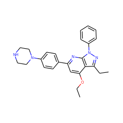 CCOc1cc(-c2ccc(N3CCNCC3)cc2)nc2c1c(CC)nn2-c1ccccc1 ZINC000165062292