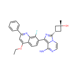 CCOc1cc(-c2ccccc2)nc2c(F)c(-c3nc([C@H]4C[C@@](C)(O)C4)n4ccnc(N)c34)ccc12 ZINC000261171687