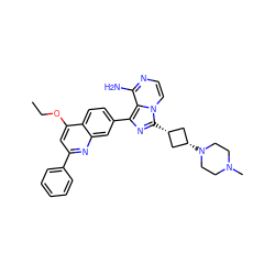 CCOc1cc(-c2ccccc2)nc2cc(-c3nc([C@H]4C[C@@H](N5CCN(C)CC5)C4)n4ccnc(N)c34)ccc12 ZINC000261087822