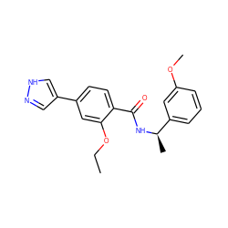 CCOc1cc(-c2cn[nH]c2)ccc1C(=O)N[C@H](C)c1cccc(OC)c1 ZINC001772611798