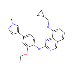 CCOc1cc(-c2cnn(C)c2)ccc1Nc1ncc2ccnc(NCC3CC3)c2n1 ZINC000223710377