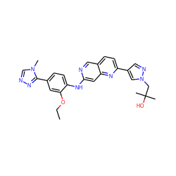 CCOc1cc(-c2nncn2C)ccc1Nc1cc2nc(-c3cnn(CC(C)(C)O)c3)ccc2cn1 ZINC000207723034