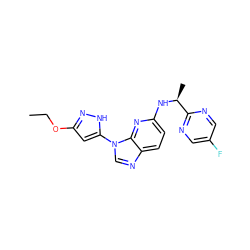 CCOc1cc(-n2cnc3ccc(N[C@@H](C)c4ncc(F)cn4)nc32)[nH]n1 ZINC000096167837