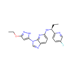 CCOc1cc(-n2cnc3ccc(N[C@@H](CC)c4ccc(F)cn4)nc32)[nH]n1 ZINC000096167846