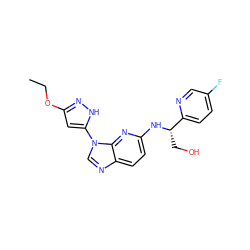 CCOc1cc(-n2cnc3ccc(N[C@@H](CO)c4ccc(F)cn4)nc32)[nH]n1 ZINC000096167836