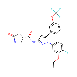 CCOc1cc(-n2nc(NC(=O)[C@@H]3CNC(=O)C3)cc2-c2cccc(OC(F)(F)F)c2)ccc1F ZINC000169707338