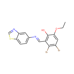 CCOc1cc(Br)c(Br)c(/C=N/c2ccc3scnc3c2)c1O ZINC000299819017