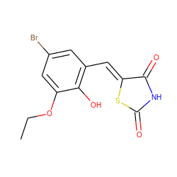 CCOc1cc(Br)cc(/C=C2\SC(=O)NC2=O)c1O ZINC000017293205