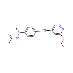 CCOc1cc(C#Cc2ccc([C@@H](C)NC(C)=O)cc2)ncn1 ZINC000113409587