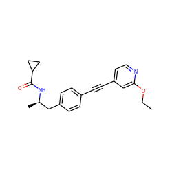 CCOc1cc(C#Cc2ccc(C[C@@H](C)NC(=O)C3CC3)cc2)ccn1 ZINC000169706158