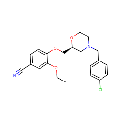 CCOc1cc(C#N)ccc1OC[C@@H]1CN(Cc2ccc(Cl)cc2)CCO1 ZINC000013579662