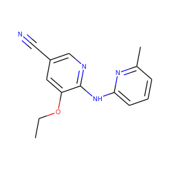 CCOc1cc(C#N)cnc1Nc1cccc(C)n1 ZINC000028528477