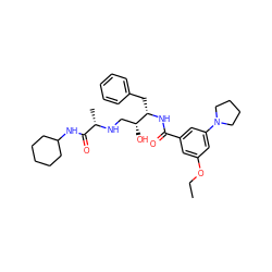 CCOc1cc(C(=O)N[C@@H](Cc2ccccc2)[C@H](O)CN[C@@H](C)C(=O)NC2CCCCC2)cc(N2CCCC2)c1 ZINC000029128286