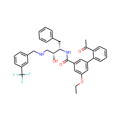 CCOc1cc(C(=O)N[C@@H](Cc2ccccc2)[C@H](O)CNCc2cccc(C(F)(F)F)c2)cc(-c2ccccc2C(C)=O)c1 ZINC000029039590