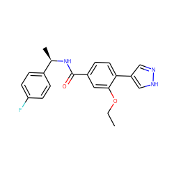 CCOc1cc(C(=O)N[C@H](C)c2ccc(F)cc2)ccc1-c1cn[nH]c1 ZINC001772577045