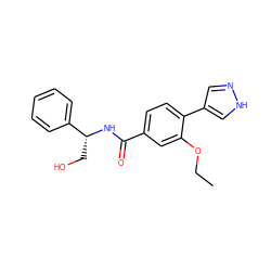 CCOc1cc(C(=O)N[C@H](CO)c2ccccc2)ccc1-c1cn[nH]c1 ZINC001772636938