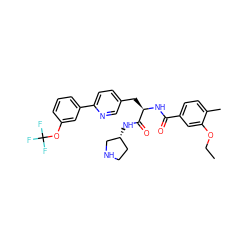 CCOc1cc(C(=O)N[C@H](Cc2ccc(-c3cccc(OC(F)(F)F)c3)nc2)C(=O)N[C@@H]2CCNC2)ccc1C ZINC000299839552