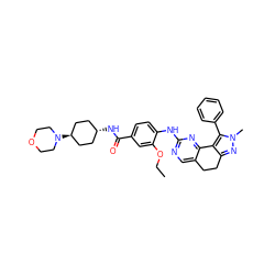 CCOc1cc(C(=O)N[C@H]2CC[C@H](N3CCOCC3)CC2)ccc1Nc1ncc2c(n1)-c1c(nn(C)c1-c1ccccc1)CC2 ZINC000261182314