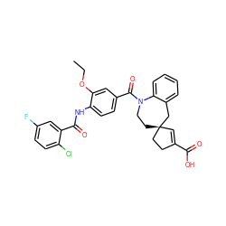 CCOc1cc(C(=O)N2CC[C@]3(C=C(C(=O)O)CC3)Cc3ccccc32)ccc1NC(=O)c1cc(F)ccc1Cl ZINC000028962486