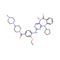 CCOc1cc(C(=O)N2CCC(N3CCN(C)CC3)CC2)ccc1Nc1ncc2c(n1)N(C1CCCC1)c1ccccc1C(=O)N2C ZINC000096270216