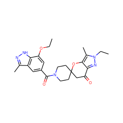 CCOc1cc(C(=O)N2CCC3(CC2)CC(=O)c2nn(CC)c(C)c2O3)cc2c(C)n[nH]c12 ZINC000073296535