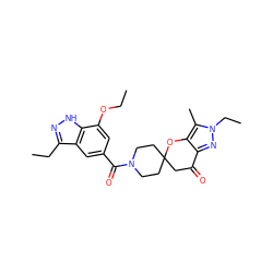 CCOc1cc(C(=O)N2CCC3(CC2)CC(=O)c2nn(CC)c(C)c2O3)cc2c(CC)n[nH]c12 ZINC000073296537