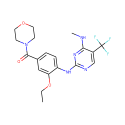 CCOc1cc(C(=O)N2CCOCC2)ccc1Nc1ncc(C(F)(F)F)c(NC)n1 ZINC000169705130