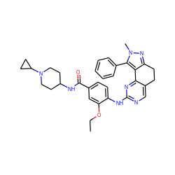 CCOc1cc(C(=O)NC2CCN(C3CC3)CC2)ccc1Nc1ncc2c(n1)-c1c(nn(C)c1-c1ccccc1)CC2 ZINC000143080638