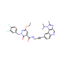 CCOc1cc(C(=O)NCC#Cc2ccc3ncc4nc(C)n(C(C)C)c4c3c2)c(=O)n(Cc2ccc(F)c(F)c2)n1 ZINC000169710221