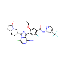 CCOc1cc(C(=O)Nc2cc(C(F)(F)F)ccn2)c(F)cc1-c1nc([C@@H]2CC[C@H]3CCC(=O)N3C2)n2c(Cl)cnc(N)c12 ZINC000217044620