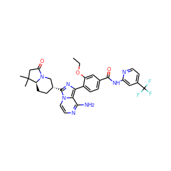 CCOc1cc(C(=O)Nc2cc(C(F)(F)F)ccn2)ccc1-c1nc([C@@H]2CC[C@@H]3N(C2)C(=O)CC3(C)C)n2ccnc(N)c12 ZINC000145356120