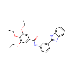 CCOc1cc(C(=O)Nc2cccc(-c3nc4ccccc4[nH]3)c2)cc(OCC)c1OCC ZINC000009404848