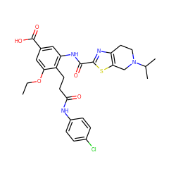 CCOc1cc(C(=O)O)cc(NC(=O)c2nc3c(s2)CN(C(C)C)CC3)c1CCC(=O)Nc1ccc(Cl)cc1 ZINC000073167575