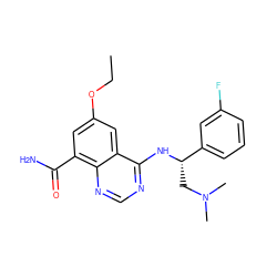 CCOc1cc(C(N)=O)c2ncnc(N[C@@H](CN(C)C)c3cccc(F)c3)c2c1 ZINC000114345382