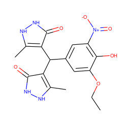 CCOc1cc(C(c2c(C)[nH][nH]c2=O)c2c(C)[nH][nH]c2=O)cc([N+](=O)[O-])c1O ZINC000020058251