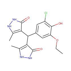 CCOc1cc(C(c2c(C)[nH][nH]c2=O)c2c(C)[nH][nH]c2=O)cc(Cl)c1O ZINC000004148829