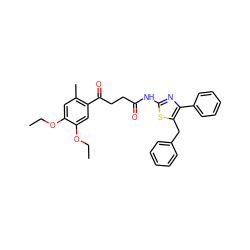 CCOc1cc(C)c(C(=O)CCC(=O)Nc2nc(-c3ccccc3)c(Cc3ccccc3)s2)cc1OCC ZINC000036487839