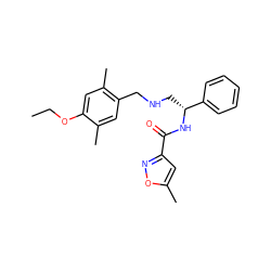 CCOc1cc(C)c(CNC[C@@H](NC(=O)c2cc(C)on2)c2ccccc2)cc1C ZINC000653845112