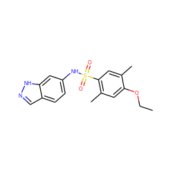 CCOc1cc(C)c(S(=O)(=O)Nc2ccc3cn[nH]c3c2)cc1C ZINC000005165023