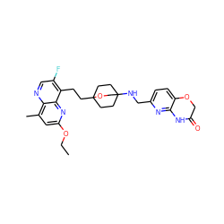 CCOc1cc(C)c2ncc(F)c(CCC34CCC(NCc5ccc6c(n5)NC(=O)CO6)(CC3)CO4)c2n1 ZINC000149181119