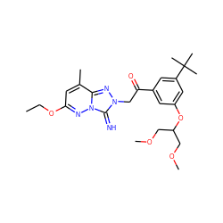 CCOc1cc(C)c2nn(CC(=O)c3cc(OC(COC)COC)cc(C(C)(C)C)c3)c(=N)n2n1 ZINC000115497620