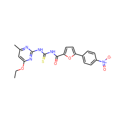 CCOc1cc(C)nc(NC(=S)NC(=O)c2ccc(-c3ccc([N+](=O)[O-])cc3)o2)n1 ZINC000028563380