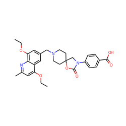 CCOc1cc(C)nc2c(OCC)cc(CN3CCC4(CC3)CN(c3ccc(C(=O)O)cc3)C(=O)O4)cc12 ZINC000144515689